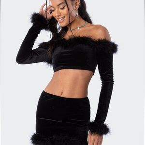 Edikted Black Velvet Fur Top NWT